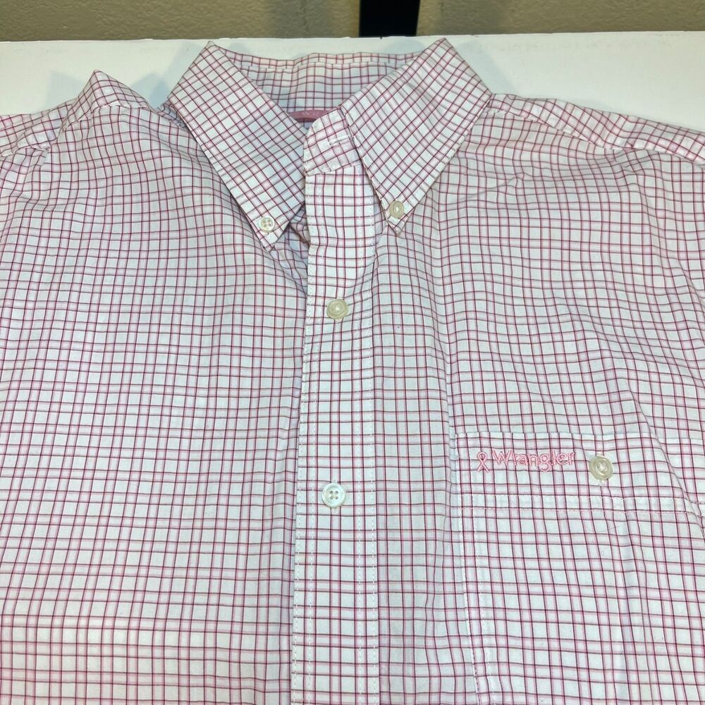 WRANGLER Tough enough to wear Pink Breast Cancer Awarness Cowboy Shirt Mens L